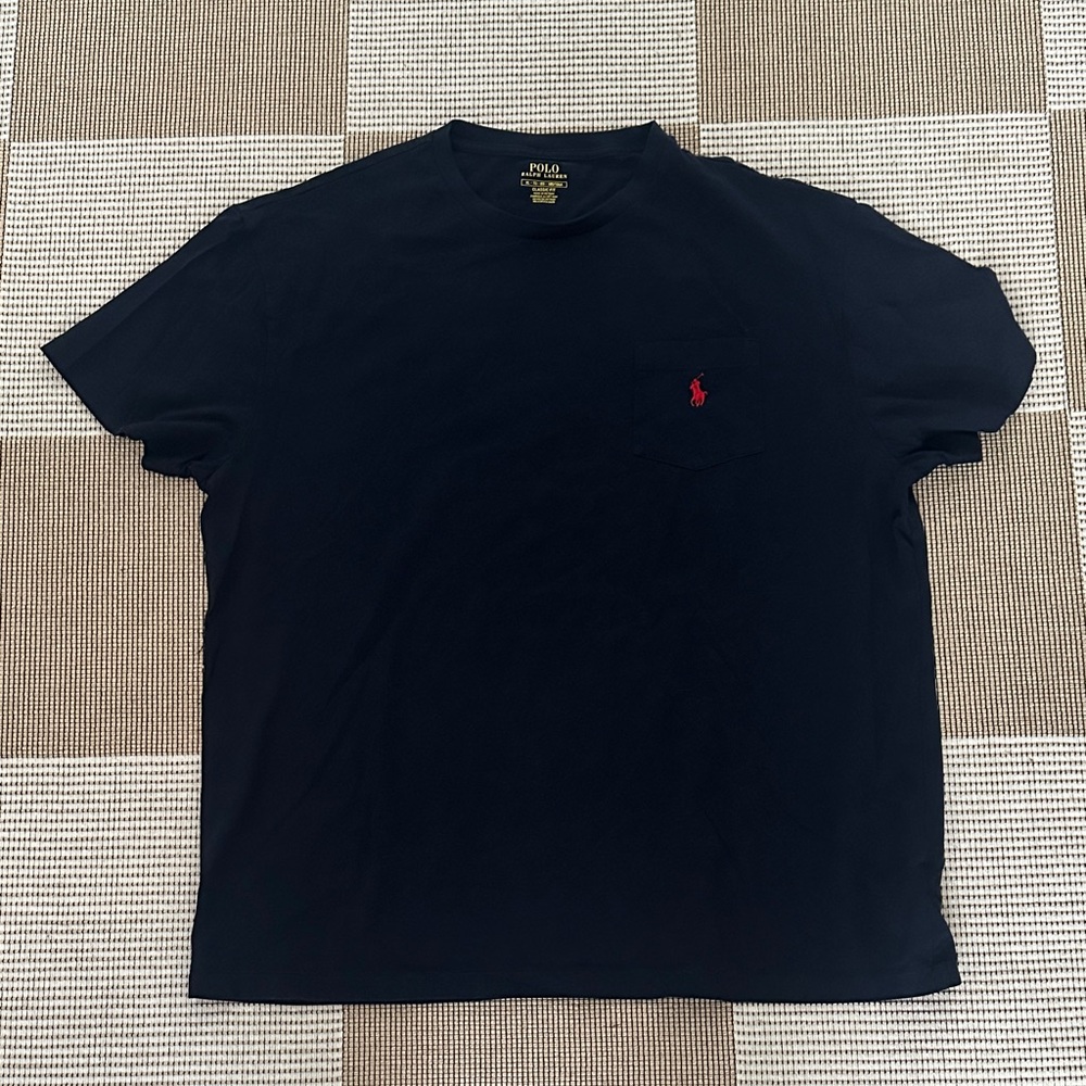 Polo by Ralph Lauren Men's Navy Blue Tee with Red Logo